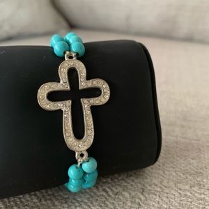 Turquoise bead and diamond Cross Bracelet
